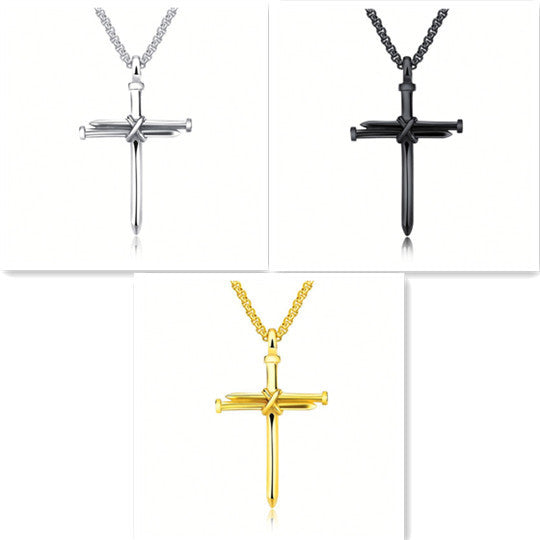 Iron Nail Cross Pendant Necklace Stainless Steel - Odiune