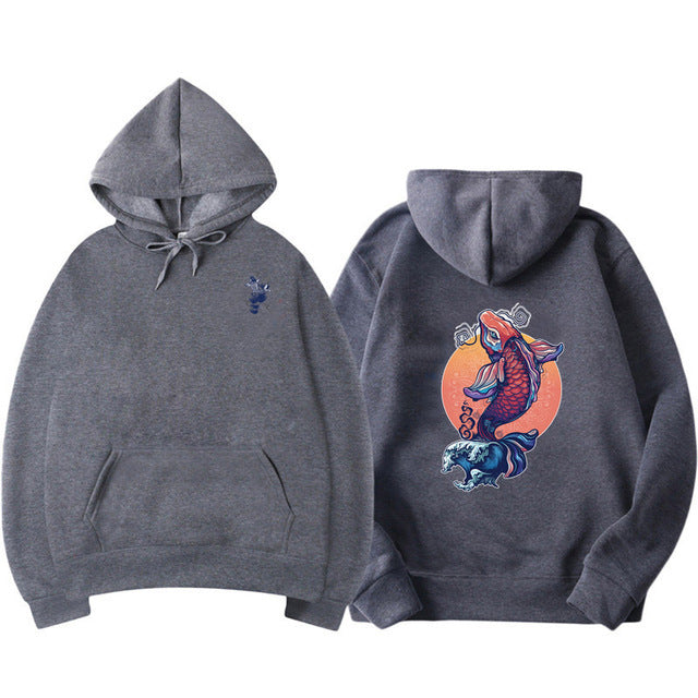 Fashion Koi Fish Print Hoodie - Odiune