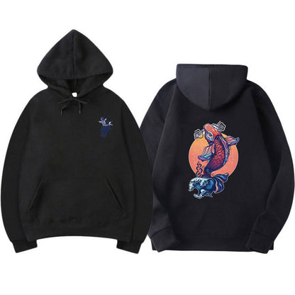 Fashion Koi Fish Print Hoodie - Odiune