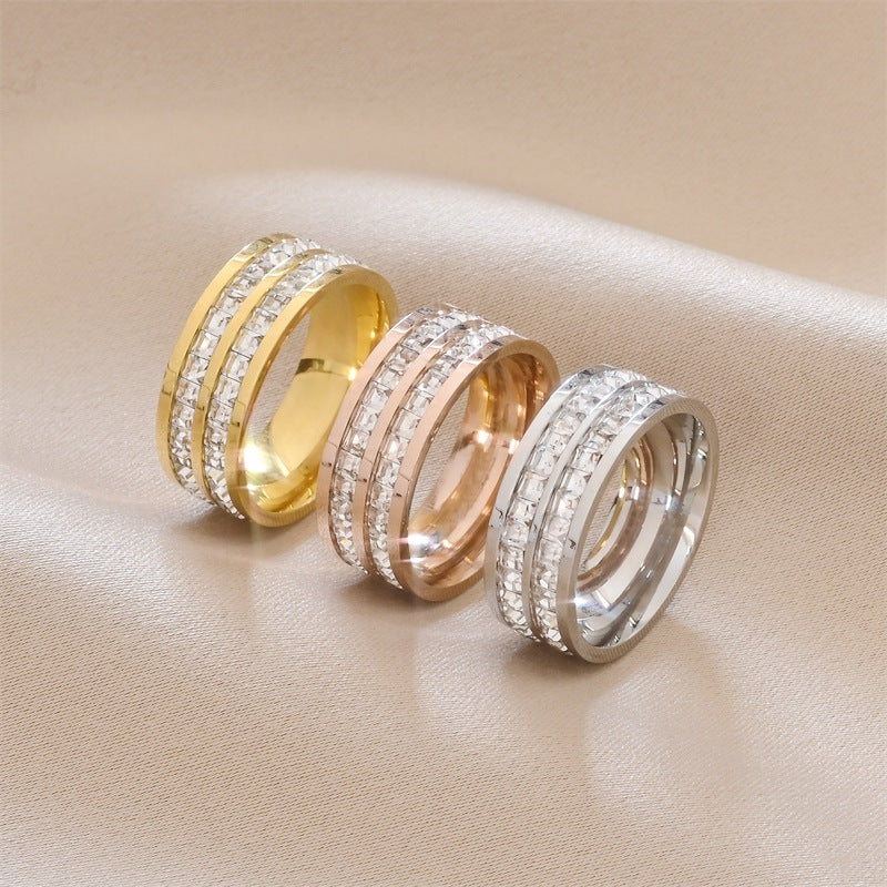 Fashion Rhinestones Rings Women Stainless Steel Ring - Odiune