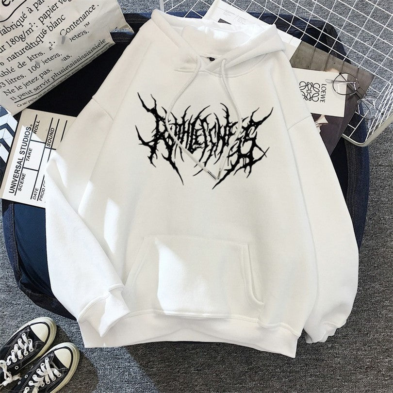 Graffiti lightning letter print hoodie - Odiune