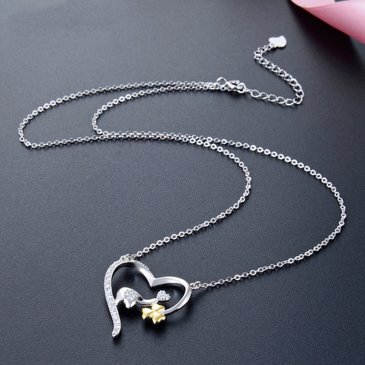 925 Sterling Silver Lovely Elephant Clover in Heart Necklaces