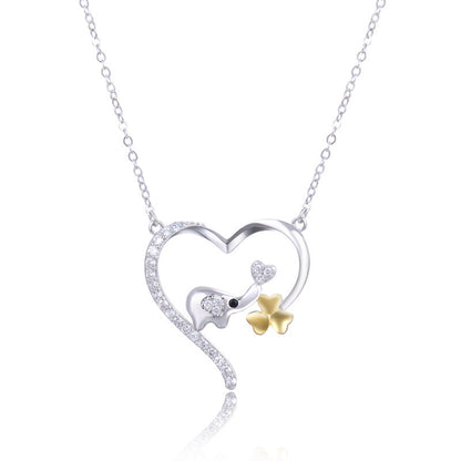 925 Sterling Silver Lovely Elephant Clover in Heart Necklaces