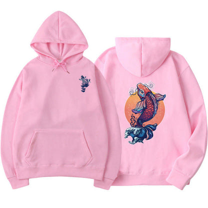 Fashion Koi Fish Print Hoodie - Odiune