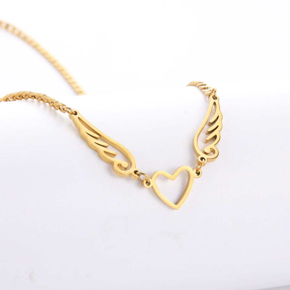 Hollow Heart Angel Wing Necklace - Odiune