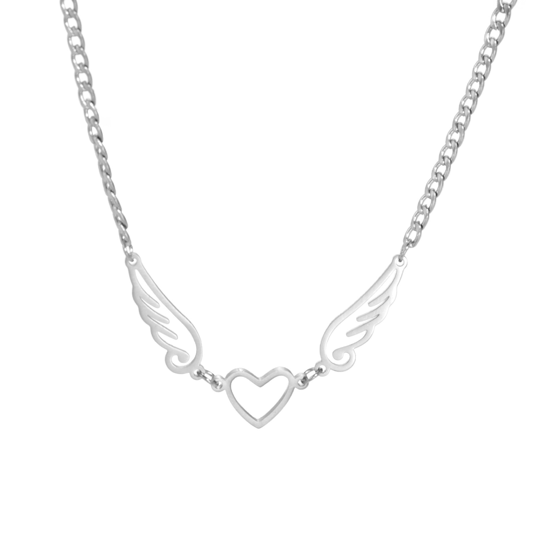 Hollow Heart Angel Wing Necklace - Odiune