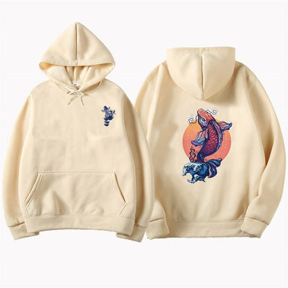 Fashion Koi Fish Print Hoodie - Odiune