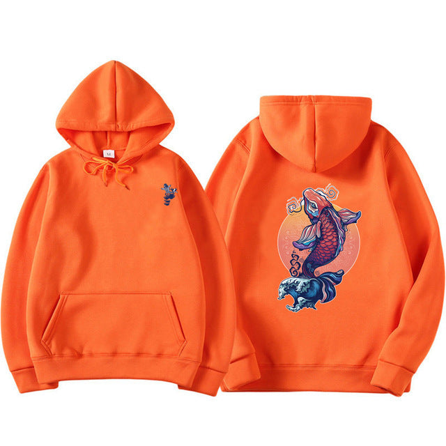 Fashion Koi Fish Print Hoodie - Odiune