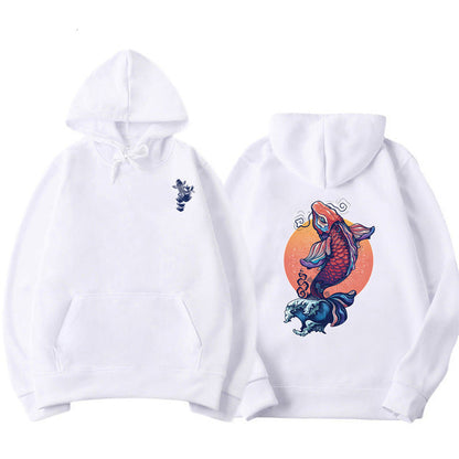 Fashion Koi Fish Print Hoodie - Odiune