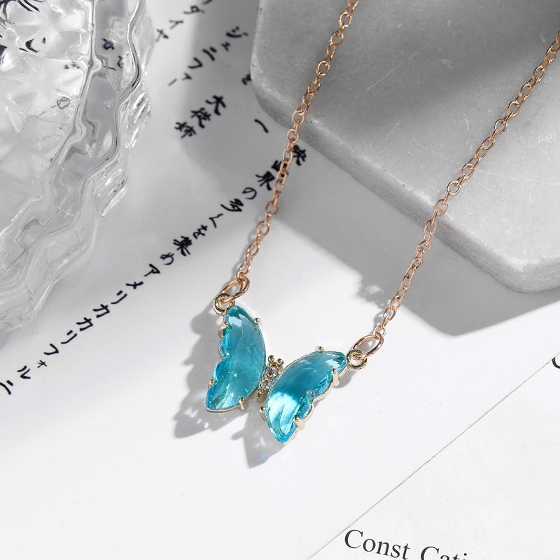 Girl Fantasy Glass Crystal Butterfly Necklace - Odiune