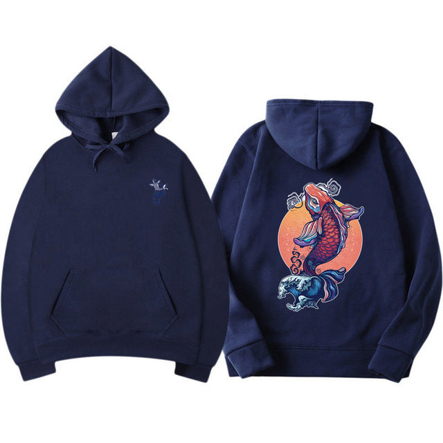 Fashion Koi Fish Print Hoodie - Odiune