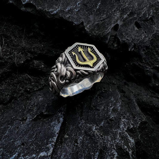 Poseidon Sterling Silver Rings For Men