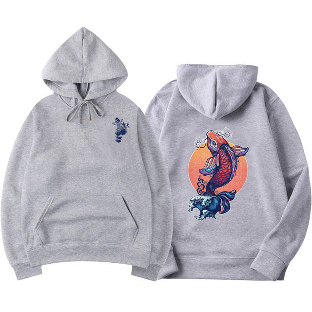 Fashion Koi Fish Print Hoodie - Odiune