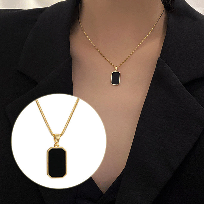 Rectangular Black Pendant Necklace - Odiune