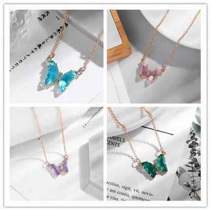 Girl Fantasy Glass Crystal Butterfly Necklace - Odiune