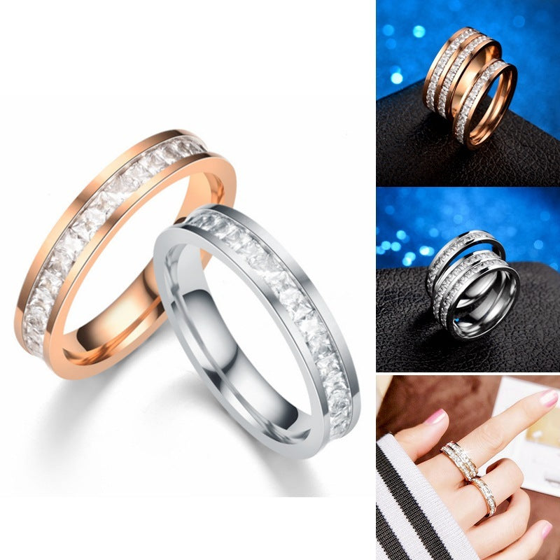 Fashion Rhinestones Rings Women Stainless Steel Ring - Odiune