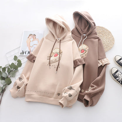 Loose Casual Cake Print Hooded Sweater - Odiune