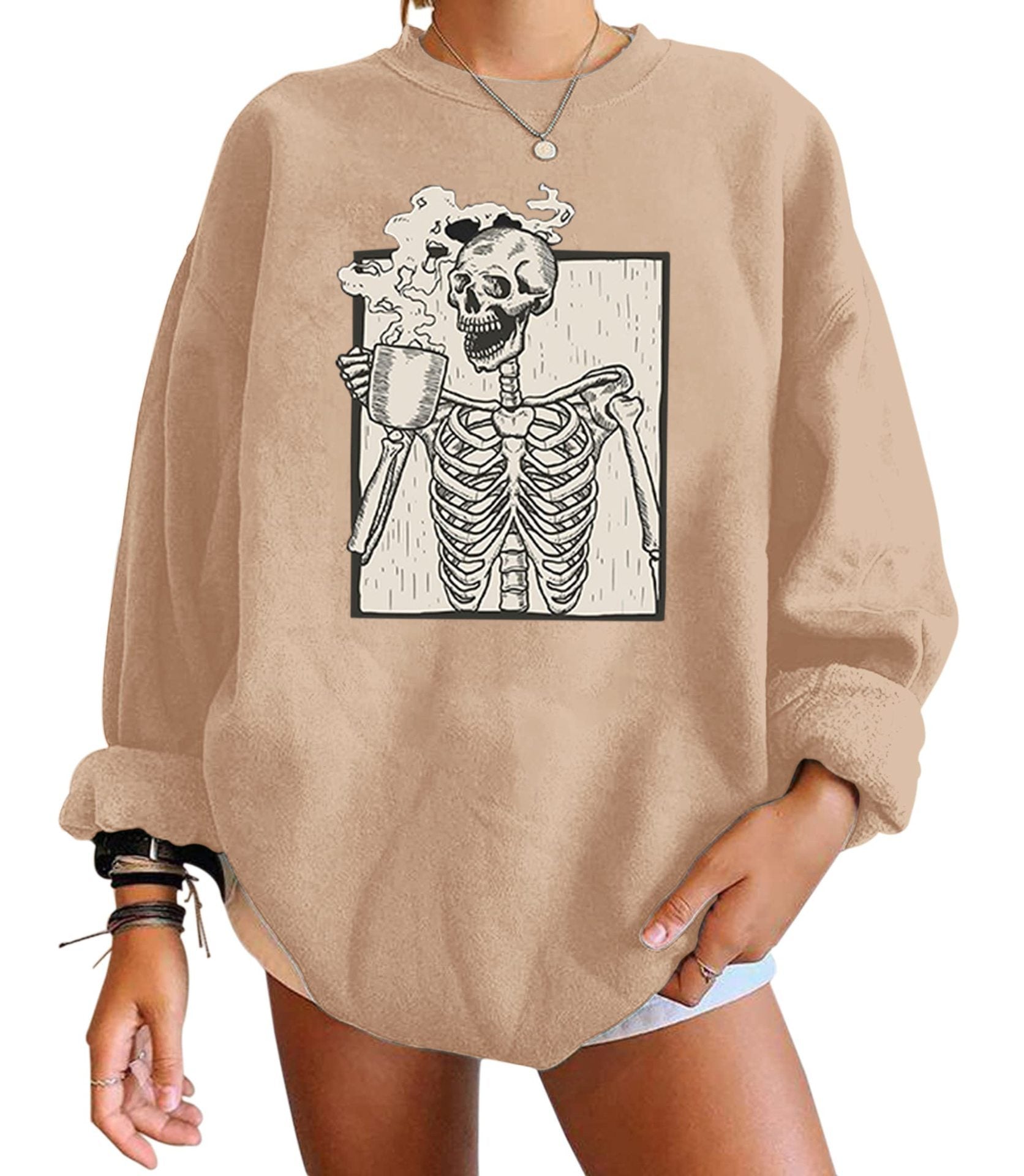 Autumn Skeleton Print Hoodie - Odiune