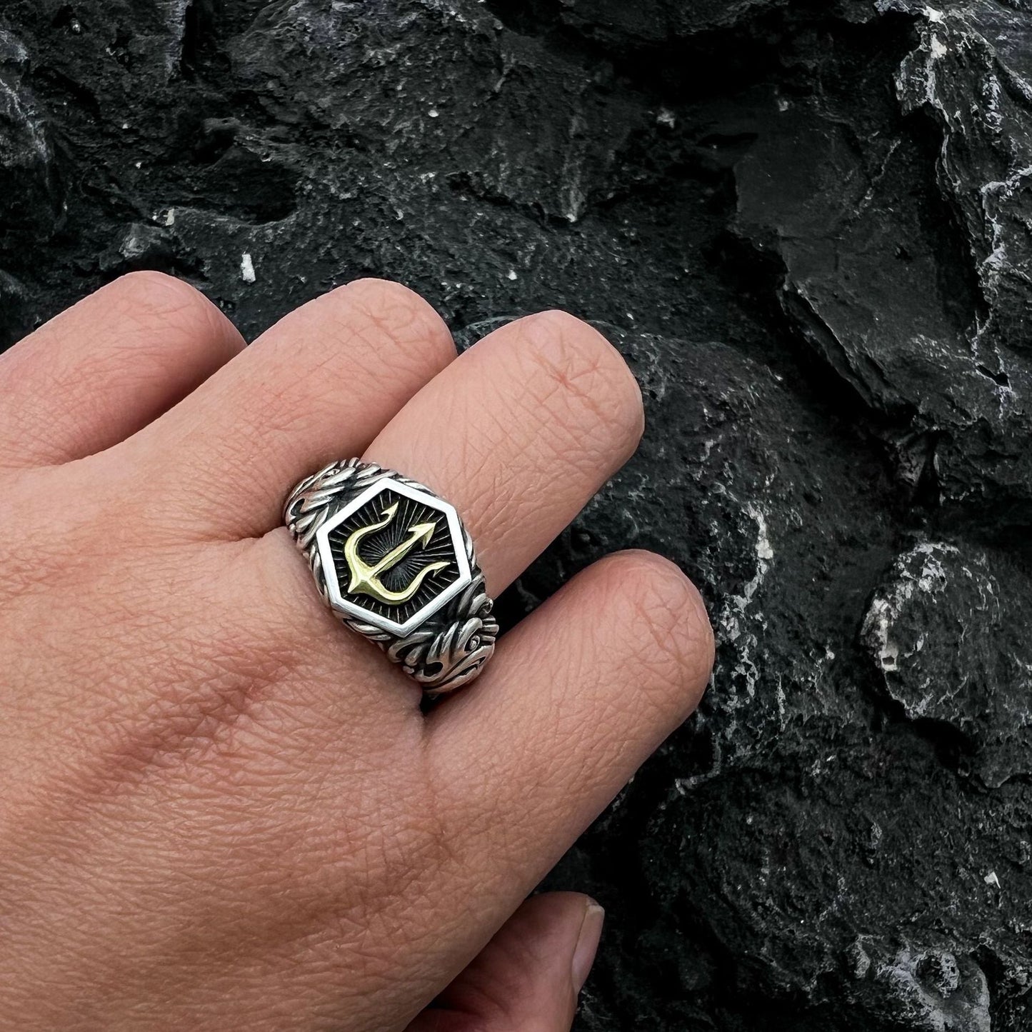 Poseidon Sterling Silver Rings For Men