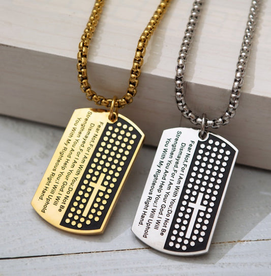 Dog Tag Cross Necklaces & Pendant Stainless Steel Chain Bible Verse - Odiune