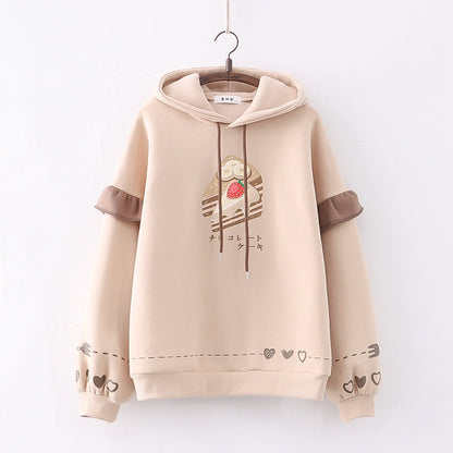 Loose Casual Cake Print Hooded Sweater - Odiune