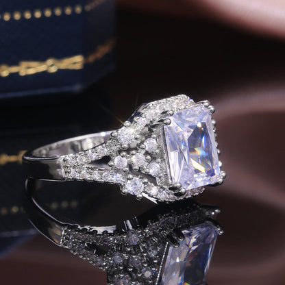 Luxury Silver Princess Cut Square Crystal Ring - Odiune