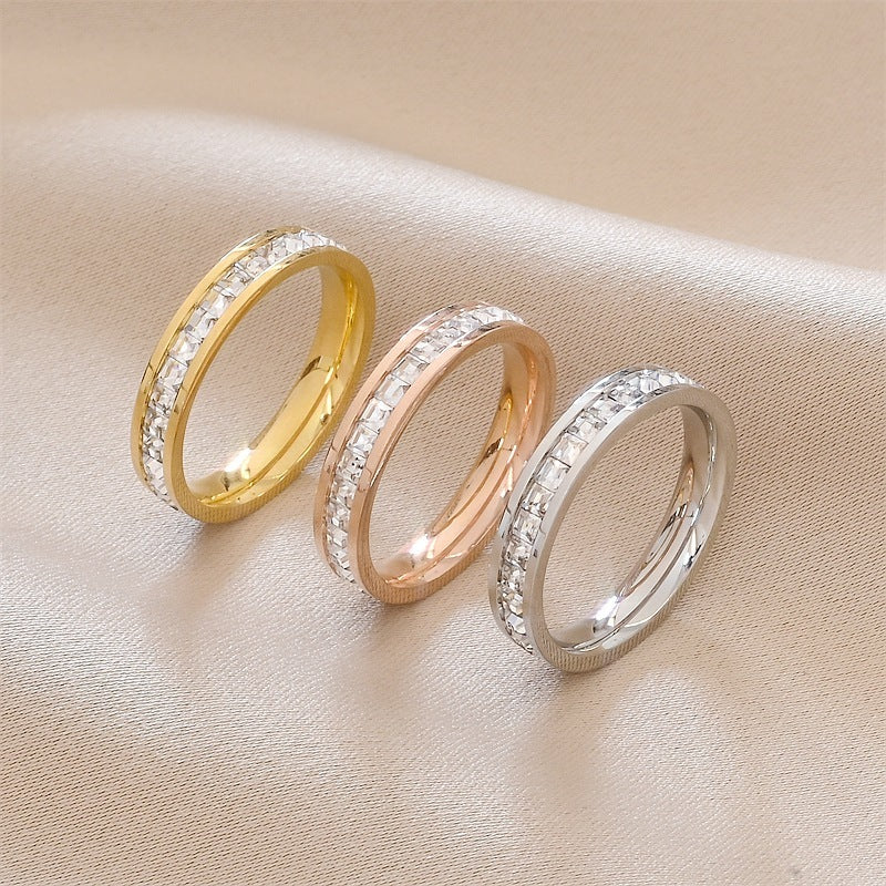 Fashion Rhinestones Rings Women Stainless Steel Ring - Odiune