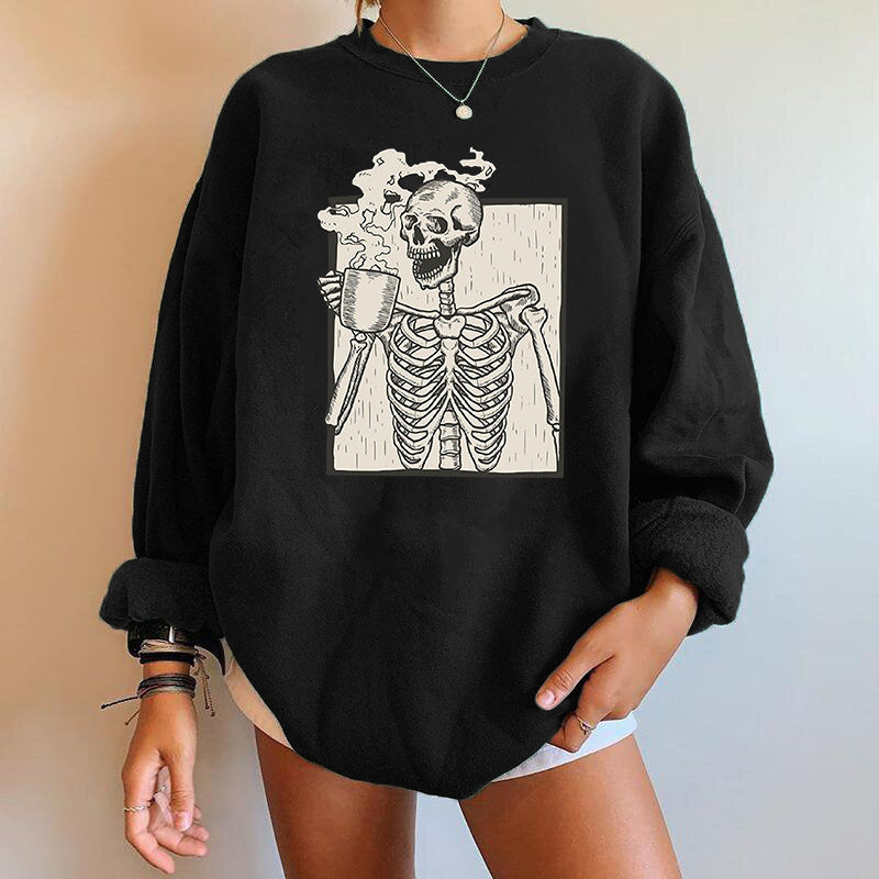 Autumn Skeleton Print Hoodie - Odiune