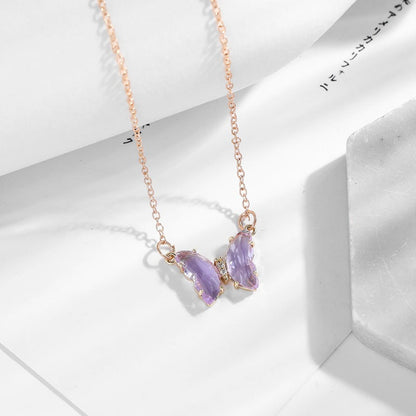 Girl Fantasy Glass Crystal Butterfly Necklace - Odiune