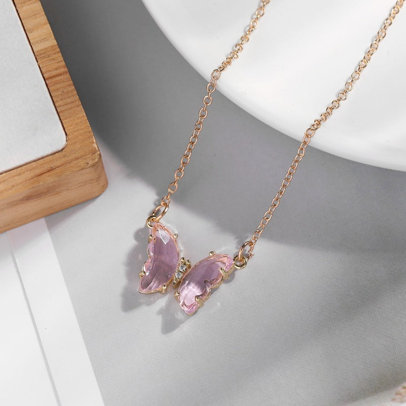 Girl Fantasy Glass Crystal Butterfly Necklace - Odiune