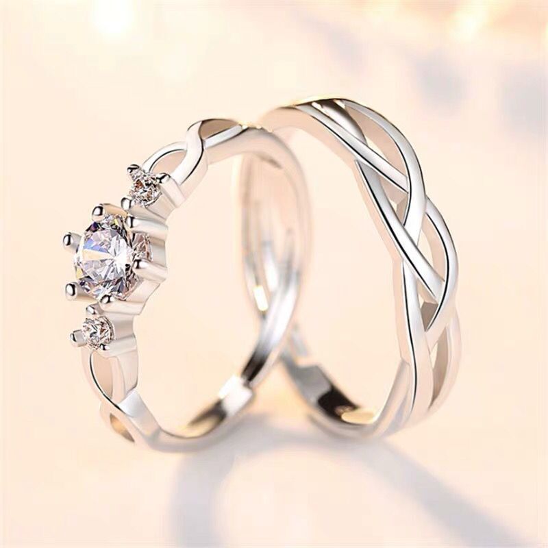 Simple Diamond-studded Couple Rings For Men And Women - Odiune